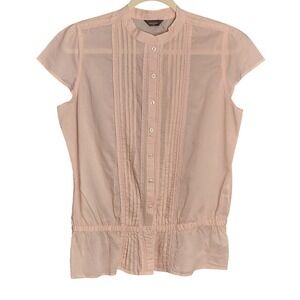 Denver Hayes Blouse Women L Pink Cap Sleeve Pintuck Lace Trim Cottagecore NWOT